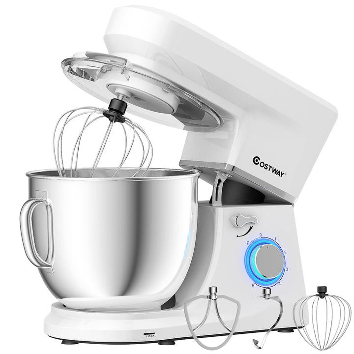 Tilt-Head Stand Mixer 7.5 Qt 6 Speed 660W with Dough Hook, Whisk and Beater White Image 1