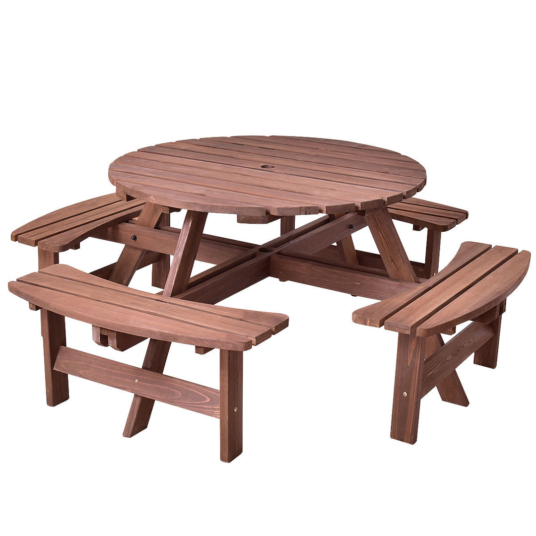 Patio 8 Seat Wood PicnicTable Beer Dining Seat Bench Set Pub Garden Yard Image 1