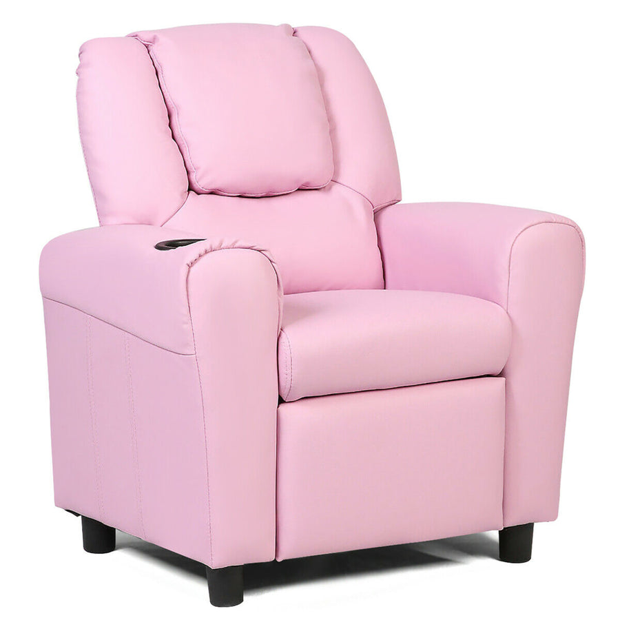 Kids Recliner Armchair Childrens Furniture Sofa Seat Couch Chair w/Cup Holder Pink Image 1