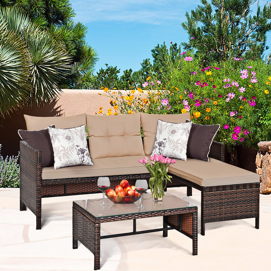 3PC Patio Sofa Set Outdoor Sectional Conversation Set Rattan Wicker Image 1