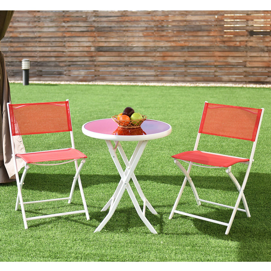 3 PCS Folding Bistro Table Chairs Set Garden Backyard Patio Furniture Red Image 1