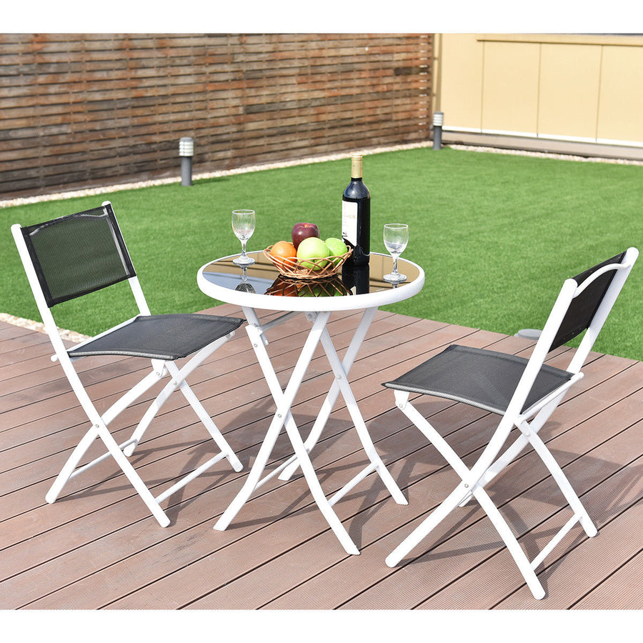 3 PCS Folding Bistro Table Chairs Set Garden Backyard Patio Furniture Black Image 1