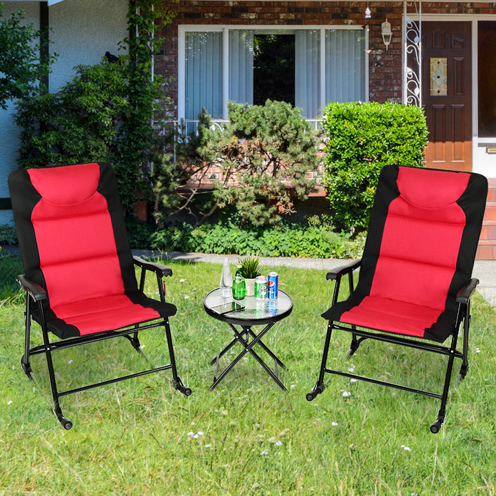 3 PCS Outdoor Folding Rocking Chair Table Set Bistro Sets Patio Furniture Red Image 1