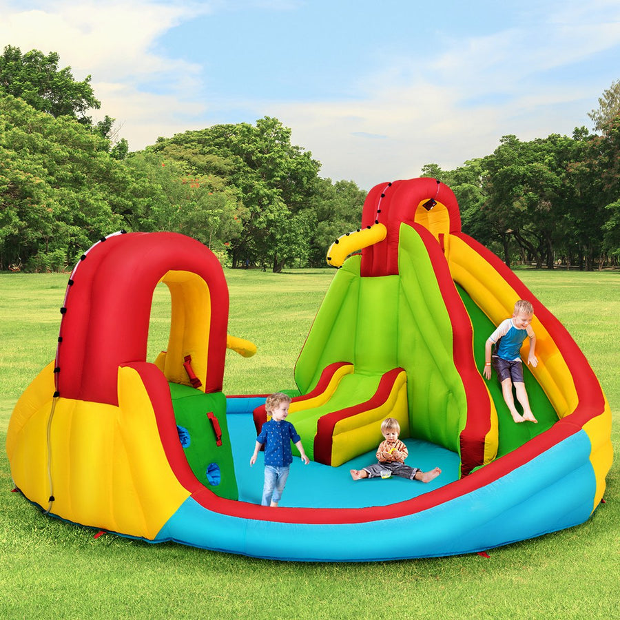 Inflatable Kids Water Slide Park with Climbing Wall Water Cannon and Splash Pool Image 1