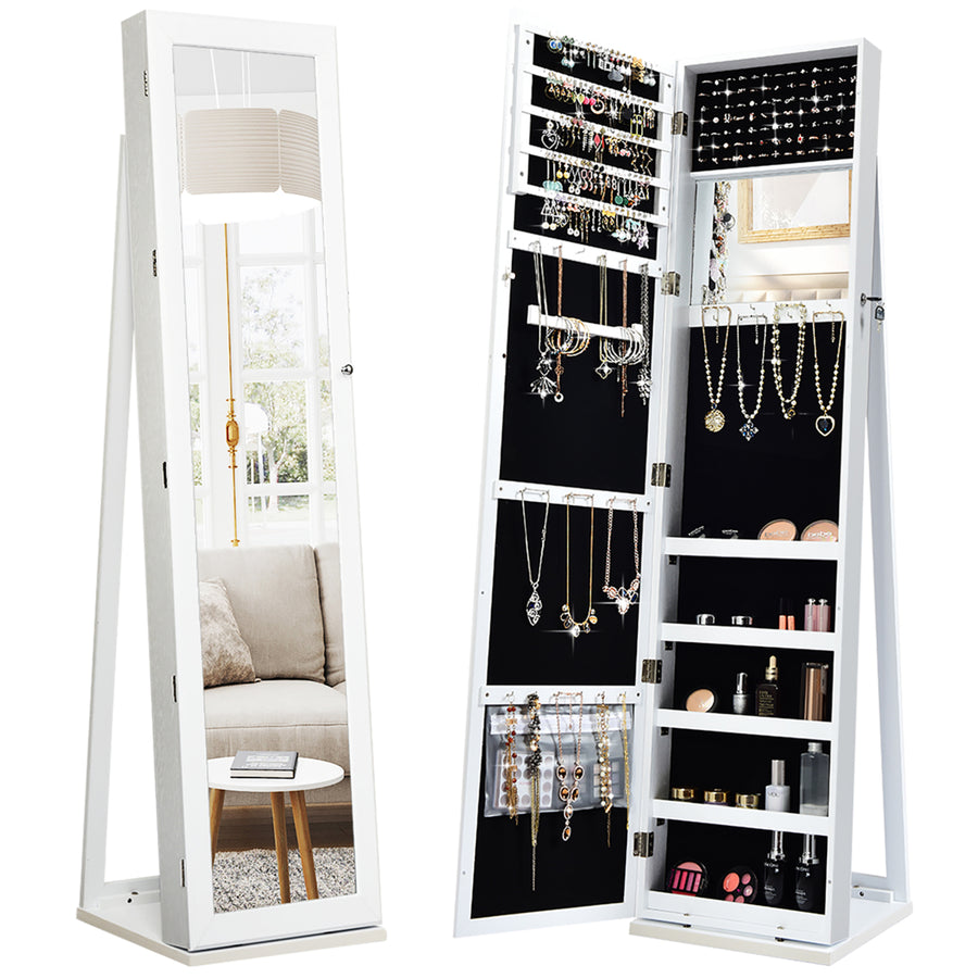 Mirrored Jewelry Cabinet Lockable Standing Storage Organizer W/ Shelf Image 1