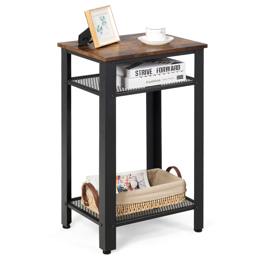 3-Tier Industrial Tall Nightstand Side End Telephone Table w/ Mesh Shelves Image 1