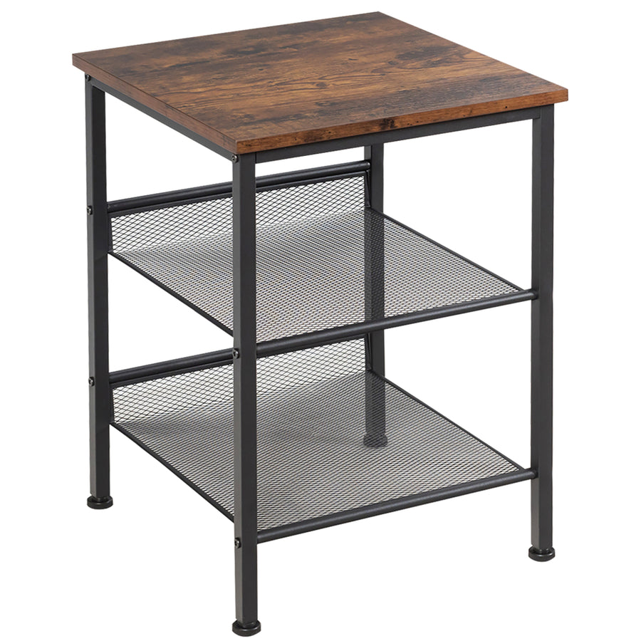 3-Tier Industrial End Side Table Nightstand W/2 Adjustable Shelves Rustic Brown Image 1