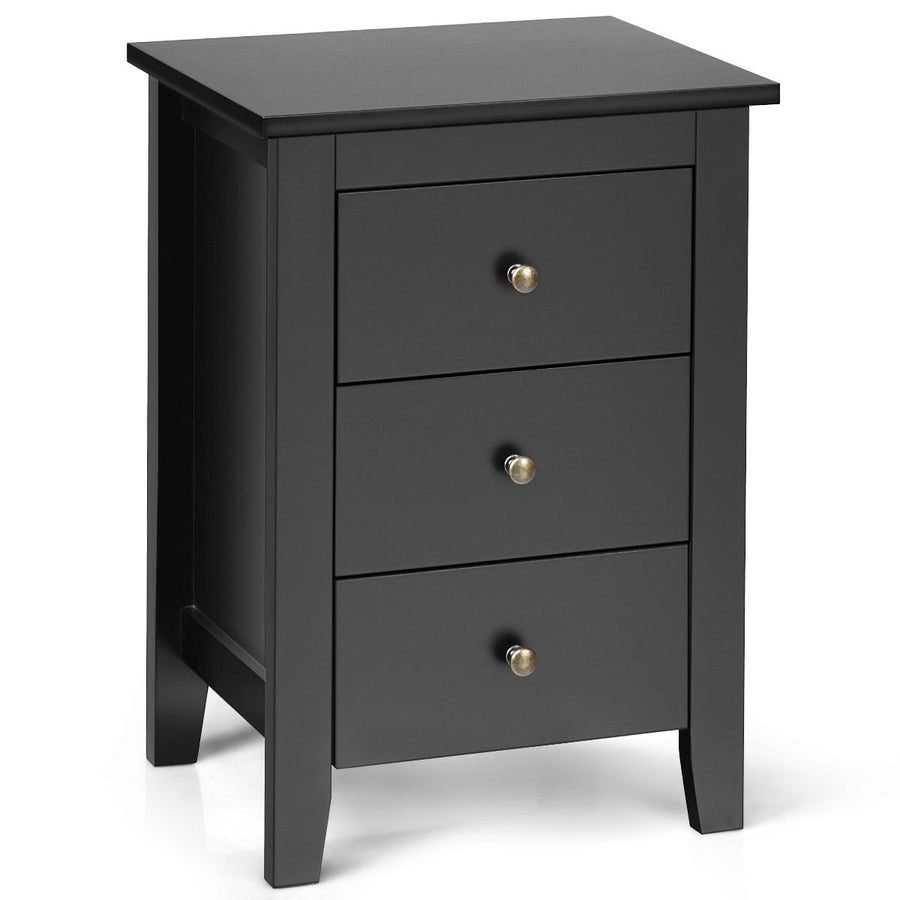 Nightstand End Beside Sofa Table Cabinet w/ 3 Drawers Bedroom Furniture Black Image 1