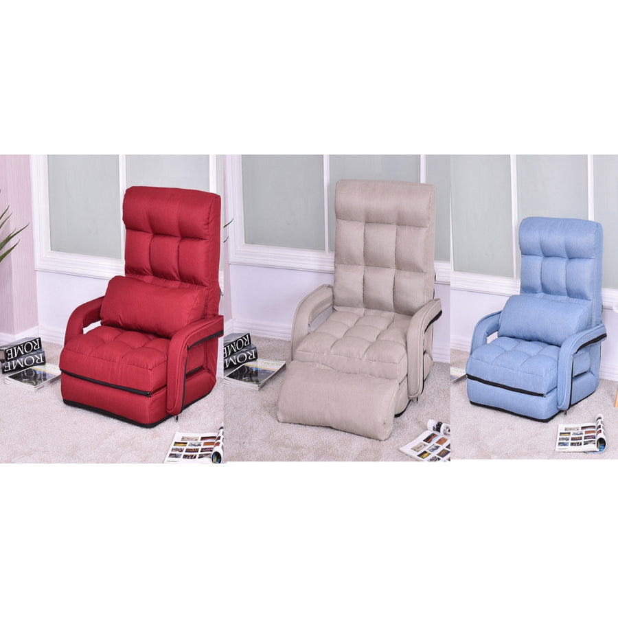 Costway Folding Floor Single Sofa Massage Recliner Chair W/ a Pillow 5 Adjustable Backrest Position Leisure Lounge Couch Image 1