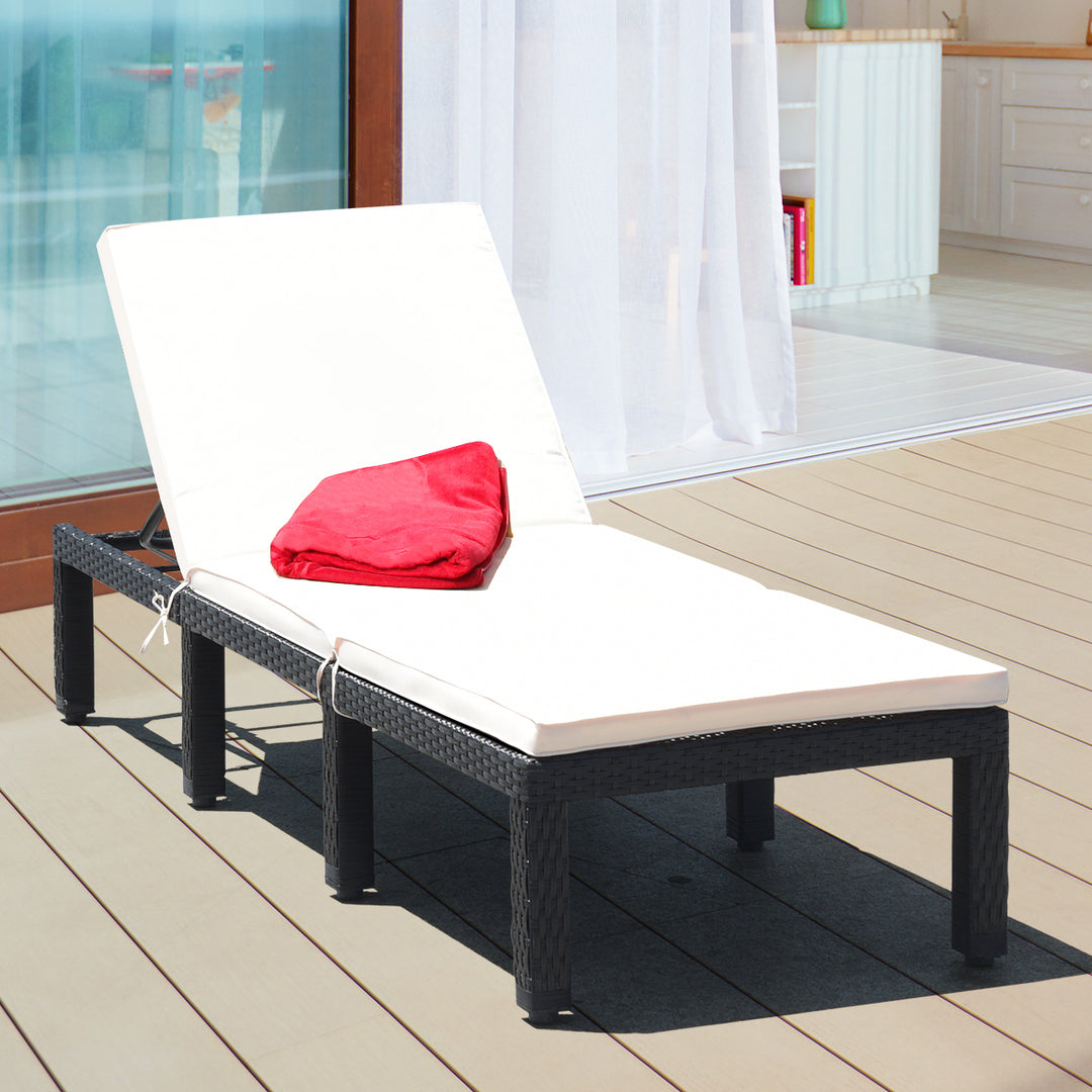 Patio Rattan Lounge Chair Chaise Couch Cushioned Height Adjustable Pool Garden White Image 1