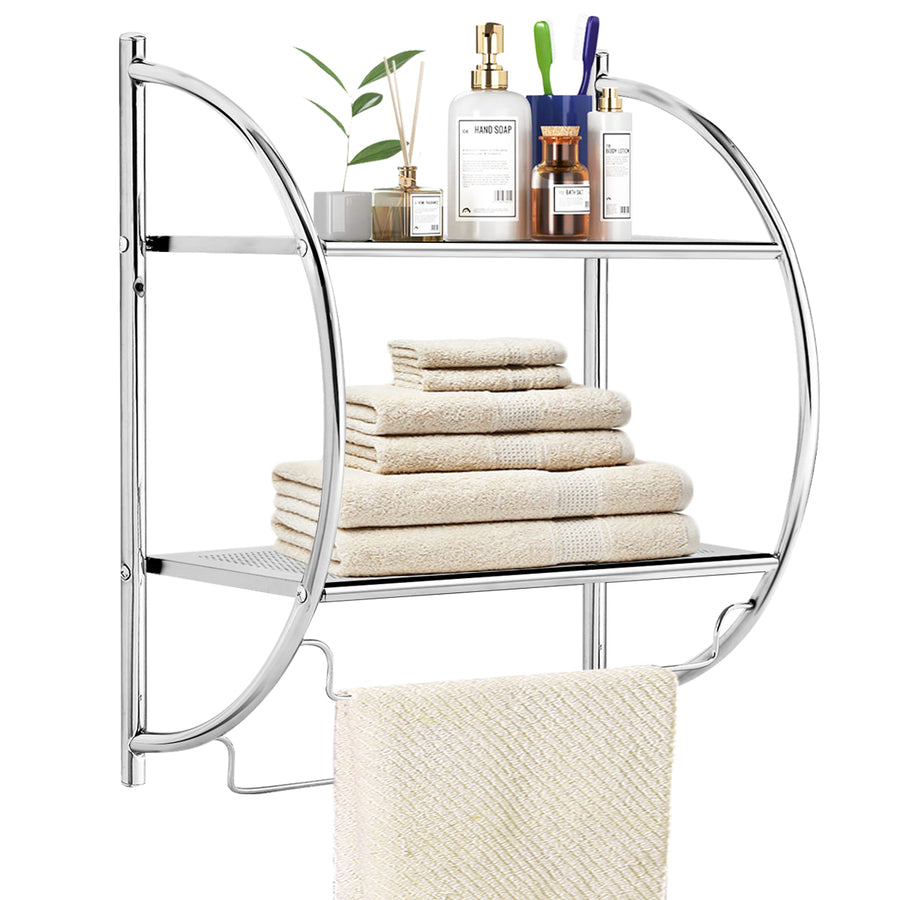 2 Tier Wall Mount Shower Organizer Toilet Bathroom Storage Rack Holder Towel Bar Image 1