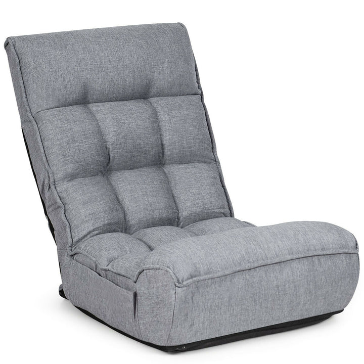 4-Position Floor Chair Folding Lazy Sofa w/Adjustable Backrestand Headrest Gray Image 1