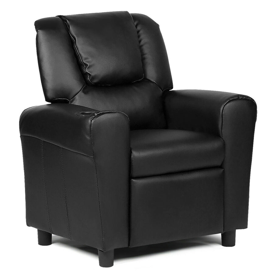 Kids Recliner Armchair Childrens Furniture Sofa Seat Couch Chair w/Cup Holder Black Image 1