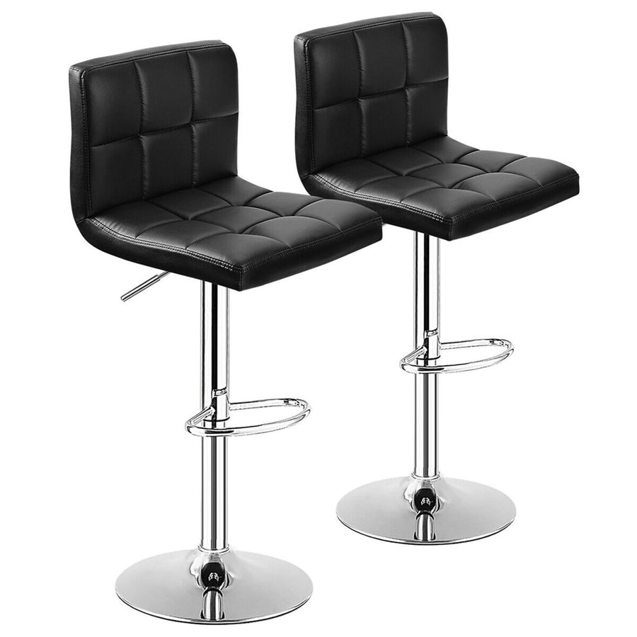 Set of 2 Bar Stools PU Leather Adjustable Barstool Swivel Pub Chairs Black Full Back Image 1