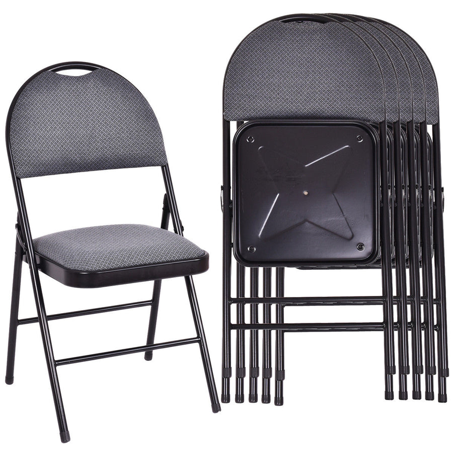 Set of 6 Folding Chairs Fabric Upholstered Padded Seat Metal Frame Home Office Image 1