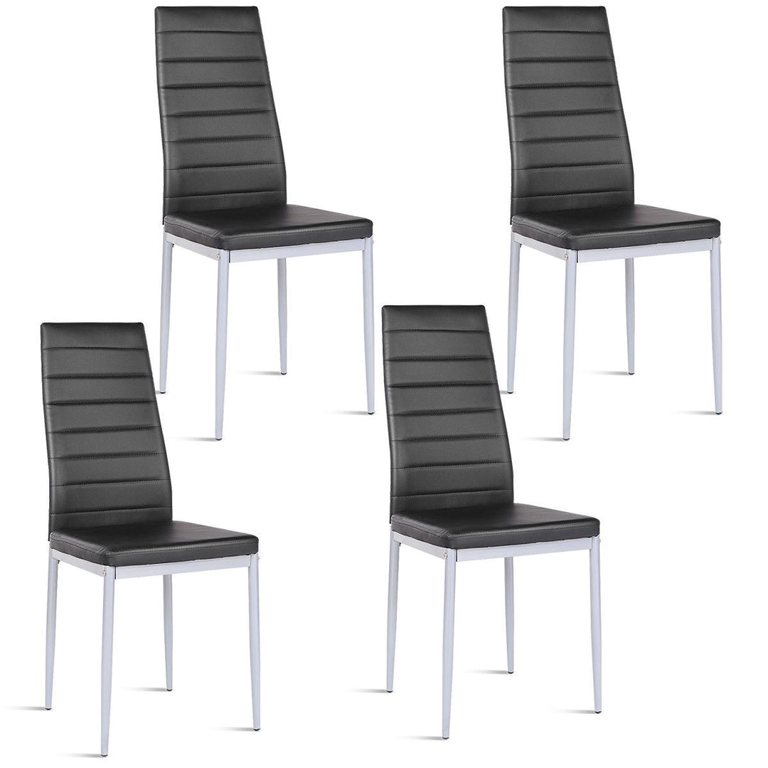 Set of 4 PU Leather Dining Side Chairs Elegant Design Home Furniture Black Contemporary Image 1