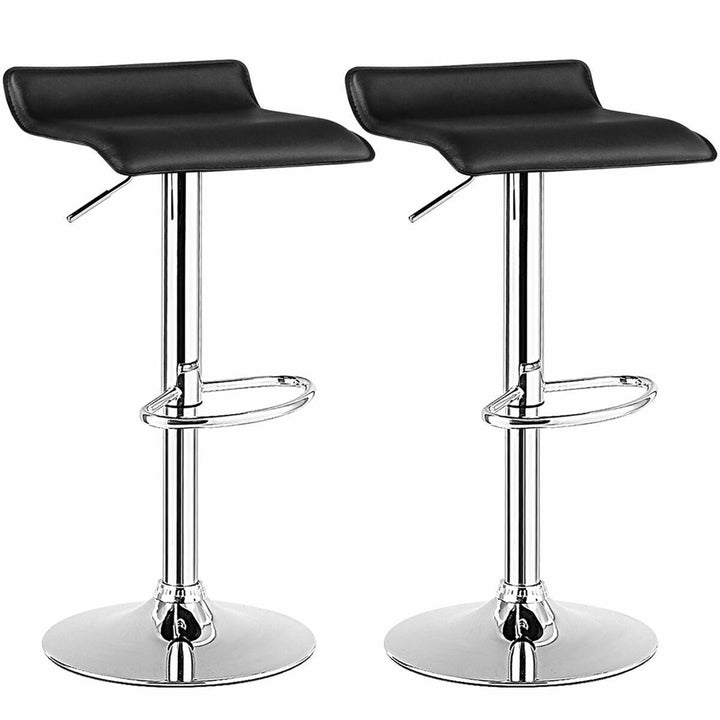 Set of 2 Swivel Bar Stool PU Leather Adjustable Kitchen Counter Bar Chairs Black Low Back Image 1