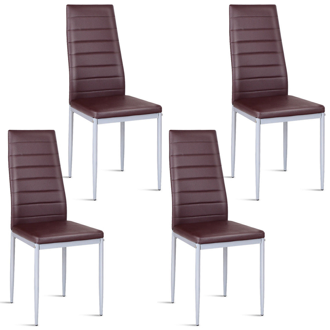 Set of 4 PU Leather Dining Side Chairs Elegant Design Home Furniture Brown Image 1