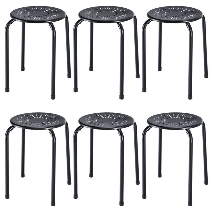 Set of 6 Stackable Metal Stool Set Daisy Backless Round Top Kitchen Black Image 1