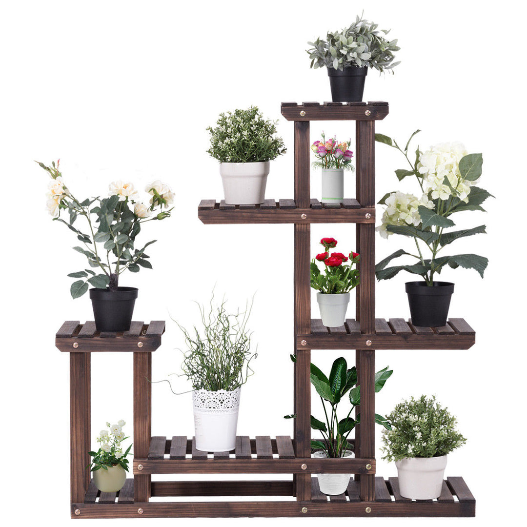 Outdoor Wooden Plant Flower Display Stand 6 Wood Shelf Storage Rack Garden Image 1