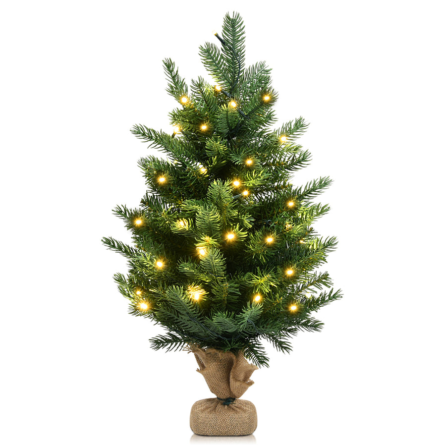 24Pre-Lit Tabletop Fir Christmas Tree 35 LED Lights Timer Image 1