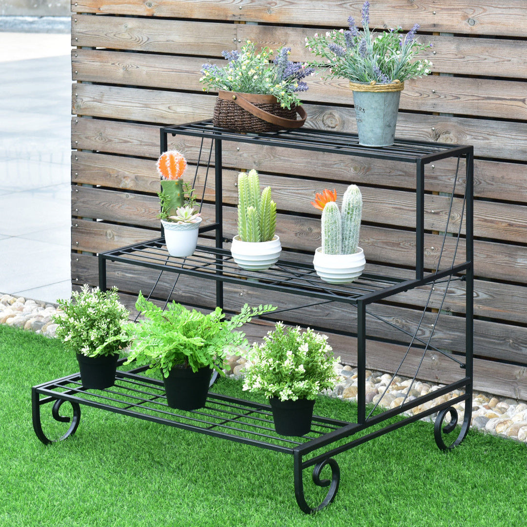 3 Tier Outdoor Metal Plant Stand Flower Planter Garden Display Holder Shelf Rack Image 1