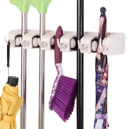 Mop Holder Hanger 5 Position Home Kitchen Storage Broom Organizer Wall Mounted Image 1