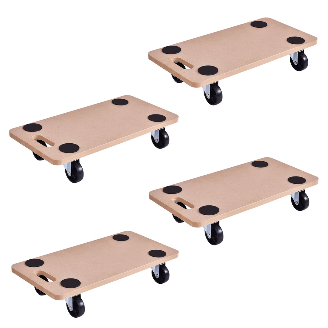 4pc 440lbs Platform Dolly Rectangle Wood Utility Cart Wheeled Moving Transporter Image 1