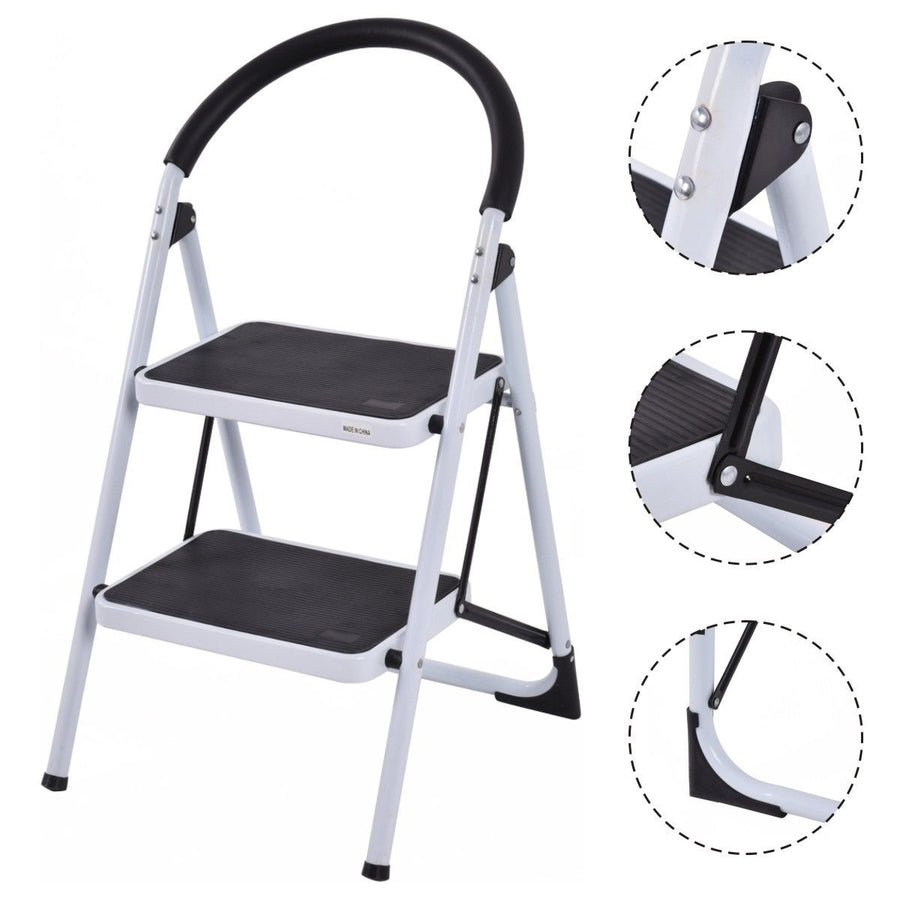 2 Step Ladder Folding Stool Heavy Duty 330Lbs Capacity Industrial Lightweight Image 1