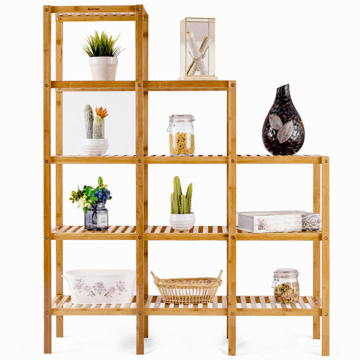 Multifunctional Bamboo Shelf Storage Rack 12 Pots Plant Stand Display Organizer Image 1