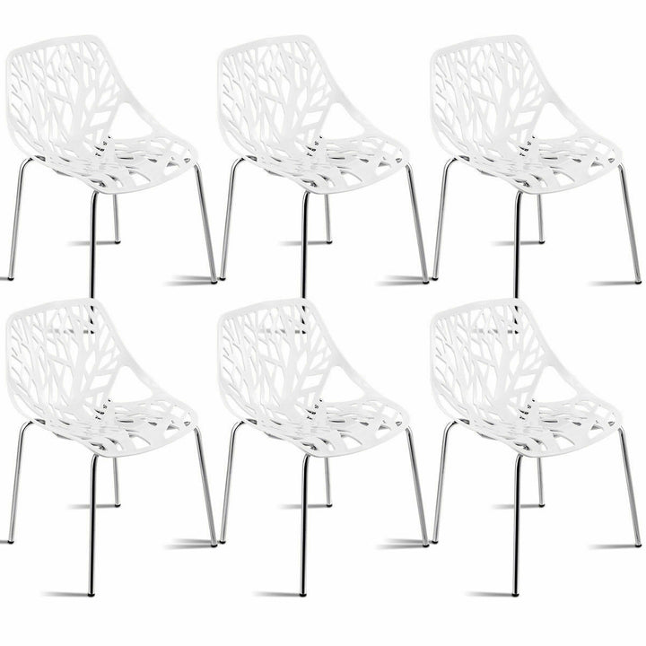 Set Of 6 Birch Sapling Plastic Dining Side Chairs Stackable Accent Armless White Image 1