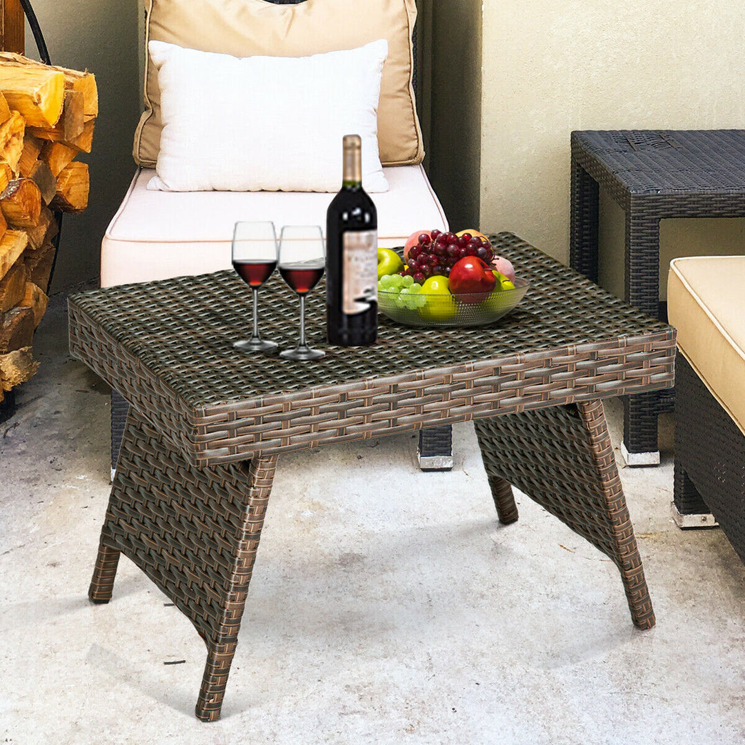 Patio Folding Wicker Side Coffee Table Poolside Garden Lawn Bistro Furniture Image 1