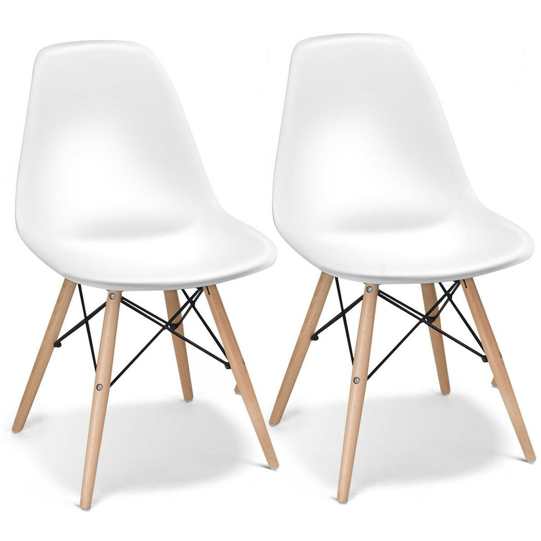 Set of 2 Mid Century Modern Style Dining Side Chair Wood Leg White Image 1