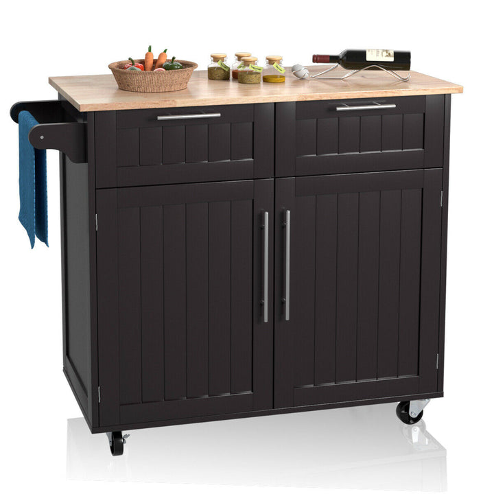 Rolling Kitchen Cart Island Heavy Duty Storage Brown Trolley Cabinet Utility Modern Image 1