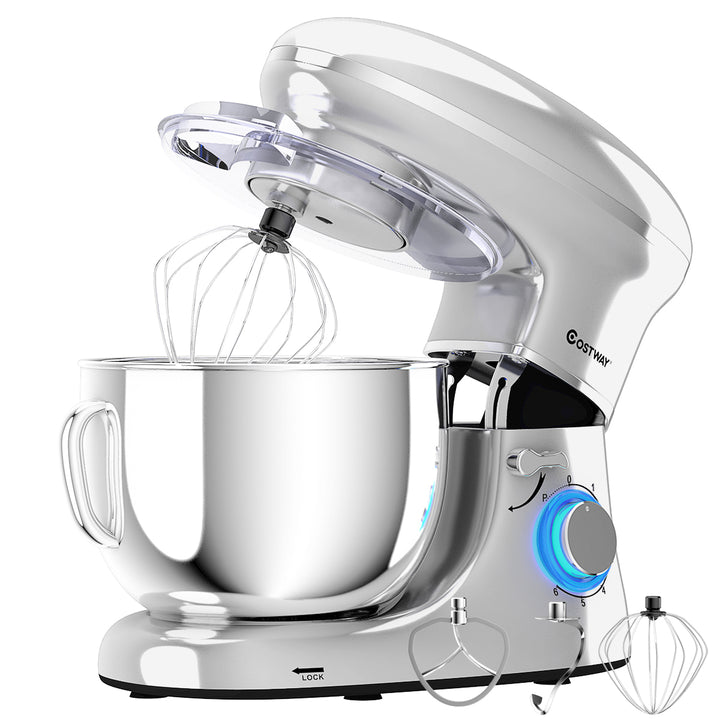 6.3 Quart Tilt-Head Food Stand Mixer 6 Speed 660W w/Dough Hook, Whisk Silver Image 1