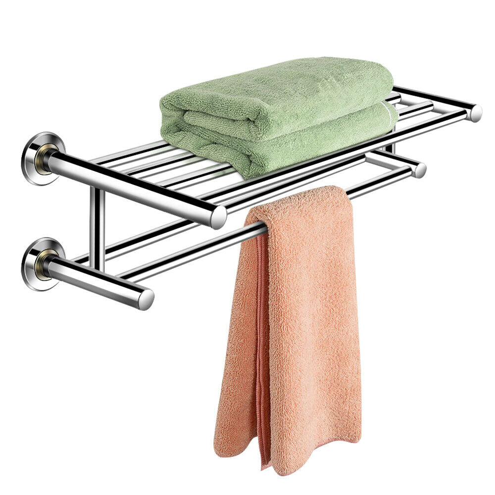 Wall Mounted Towel Rack Bathroom Hotel Rail Holder Storage Shelf Stainless Steel Image 1