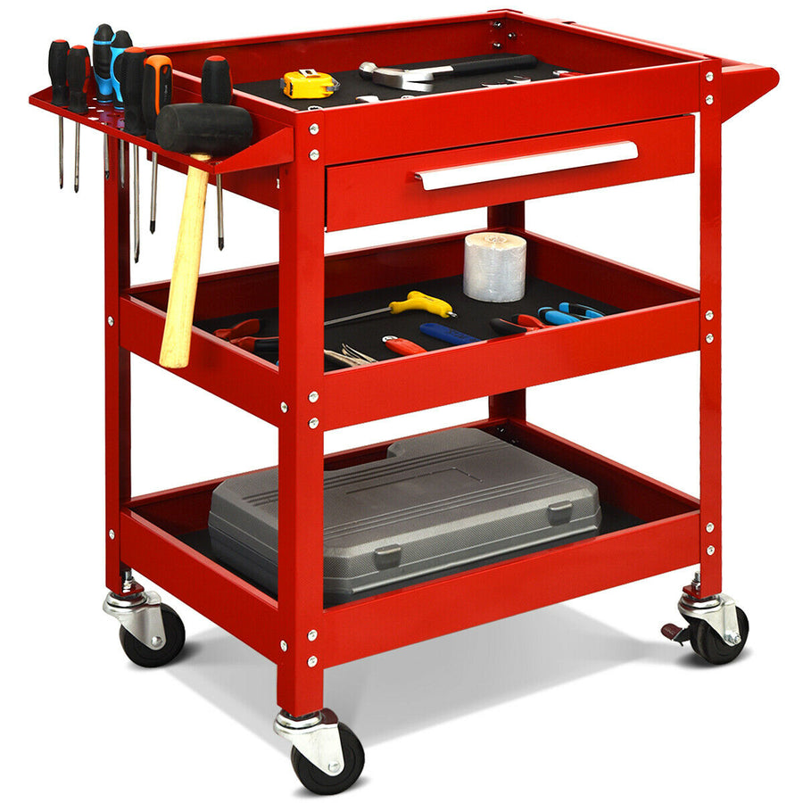 Three Tray Rolling Tool Cart Mechanic Cabinet Storage ToolBox Organizer w/Drawer Image 1