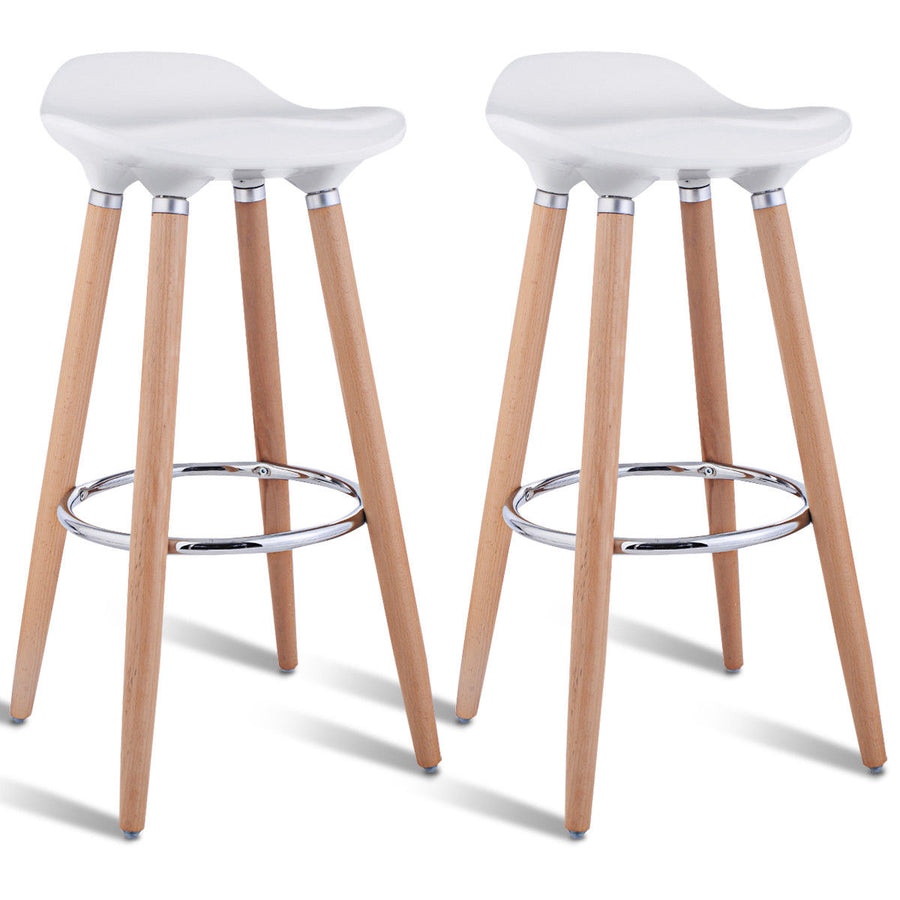 Set of 2 ABS Bar Stool Breakfast Barstool W/ Wooden Legs Kitchen Furniture White Backless Image 1