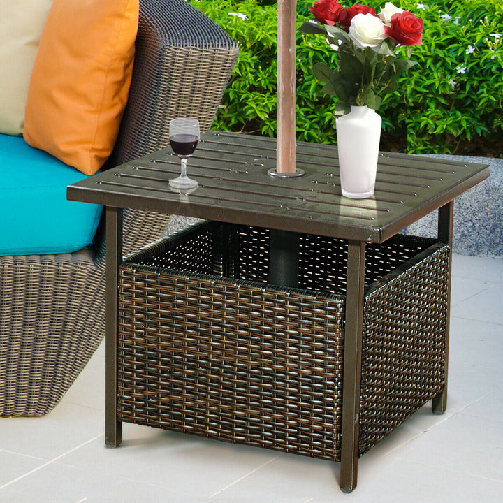 Brown Rattan Wicker Steel Side Table Outdoor Furniture Deck Garden Patio Pool Image 1