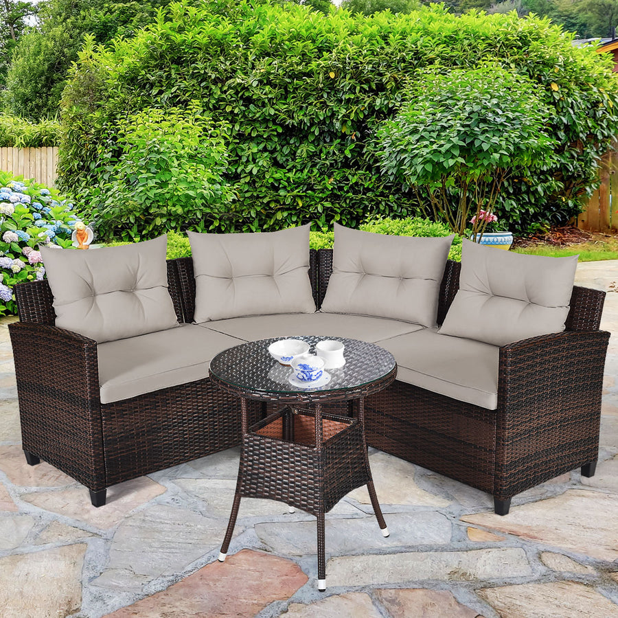 4PCS Outdoor Patio Rattan Furniture Set Cushioned Sofa Table Image 1