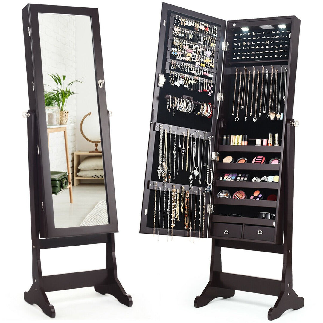 Mirrored Jewelry Cabinet Organizer Storage Stand w/LED Lights Image 1