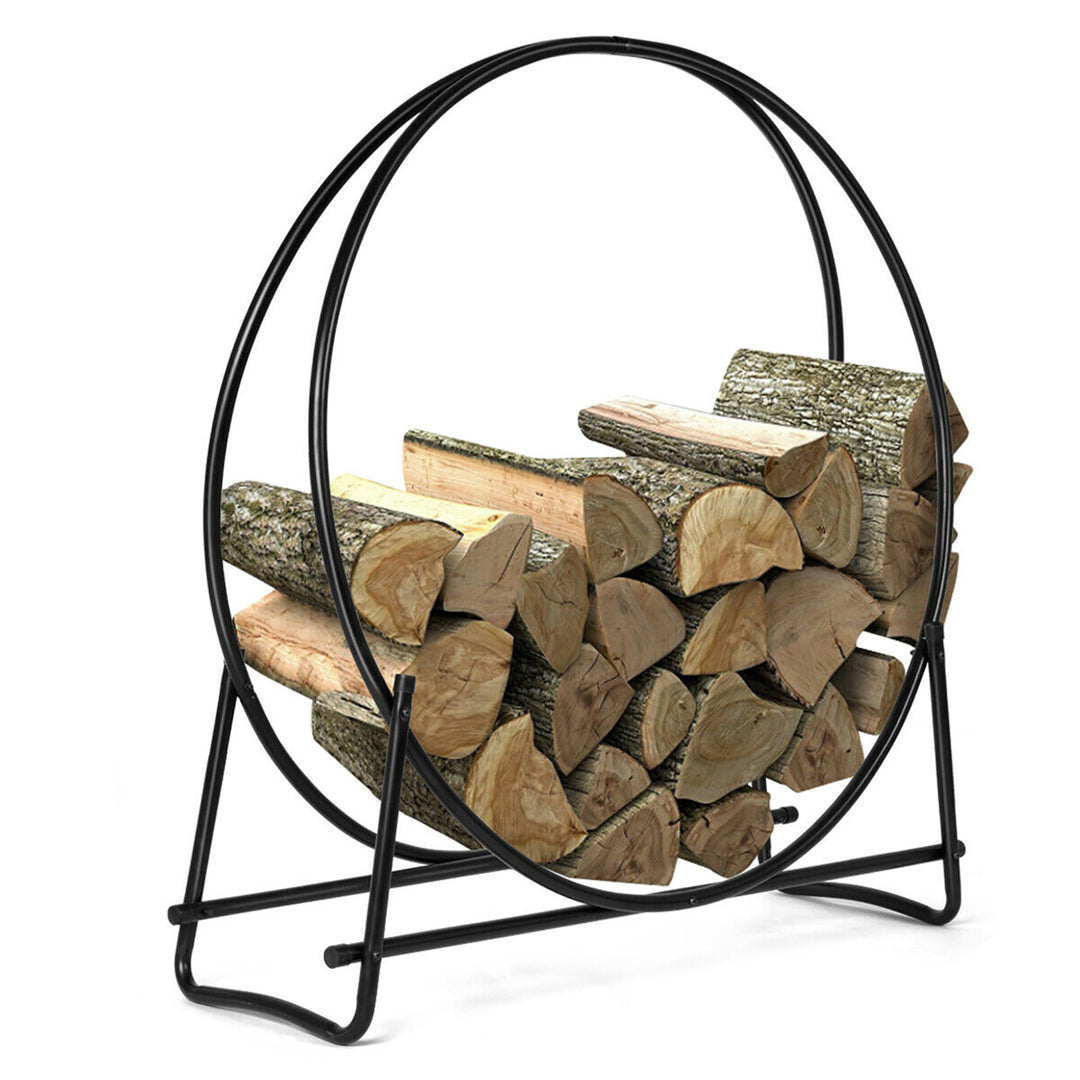 40-Inch Tubular Steel Log Hoop Firewood Storage Rack Holder Round Display Image 1