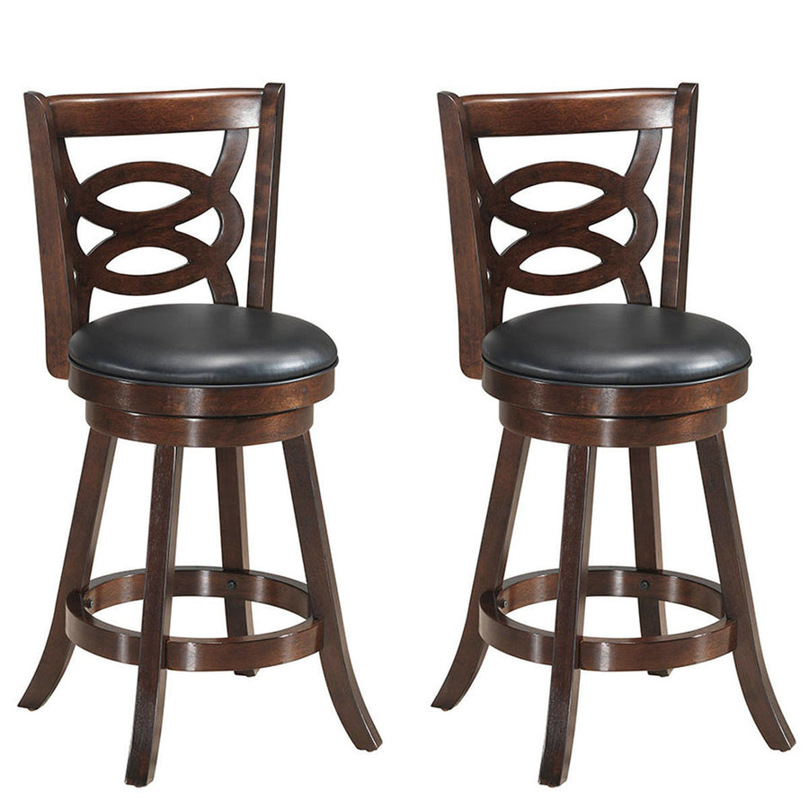 Set of 2 Bar Stools 24 Height Wooden Swivel Backed Dining Chair Home Kitchen Image 1