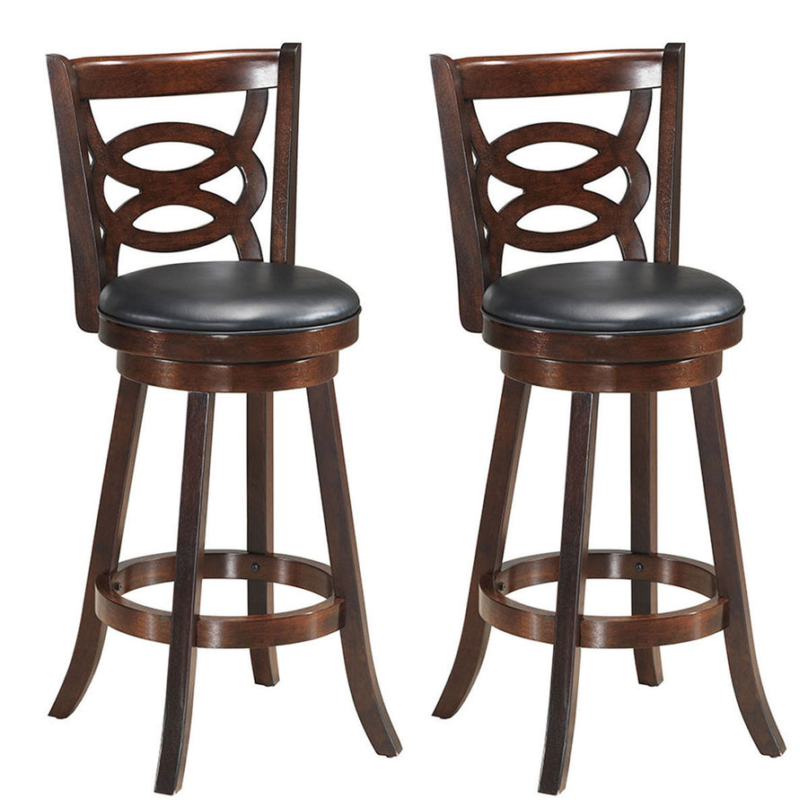 Set of 2 Bar Stools 29 Height Wooden Swivel Backed Dining Chair Home Kitchen Image 1