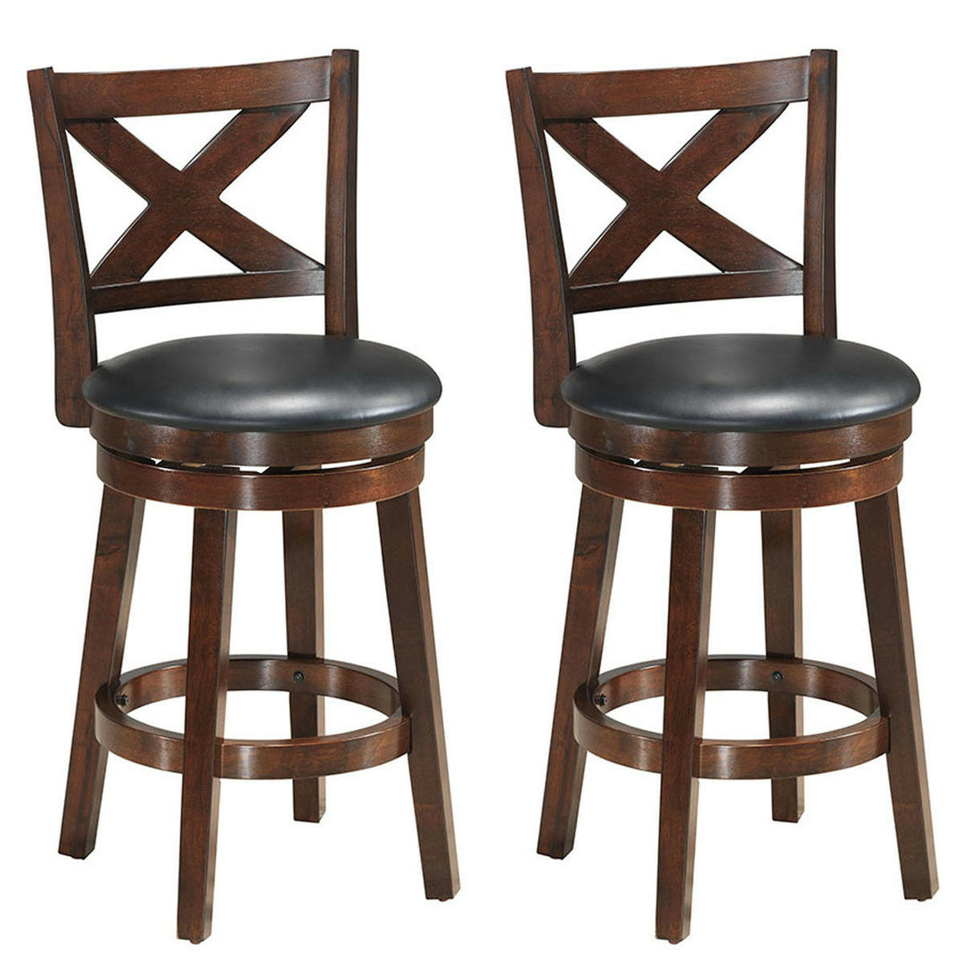 Set of 2 Bar Stools 24 Height Wooden Swivel Backed Dining Chair Home Kitchen Cross Back Image 1