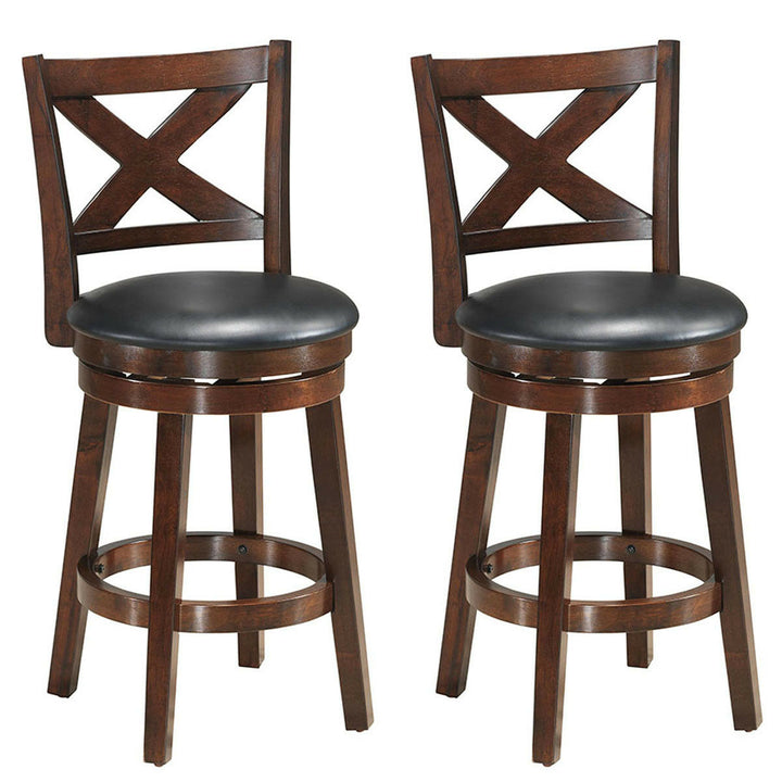 Set of 2 Bar Stools 24 Height Wooden Swivel Backed Dining Chair Home Kitchen Cross Back Image 1