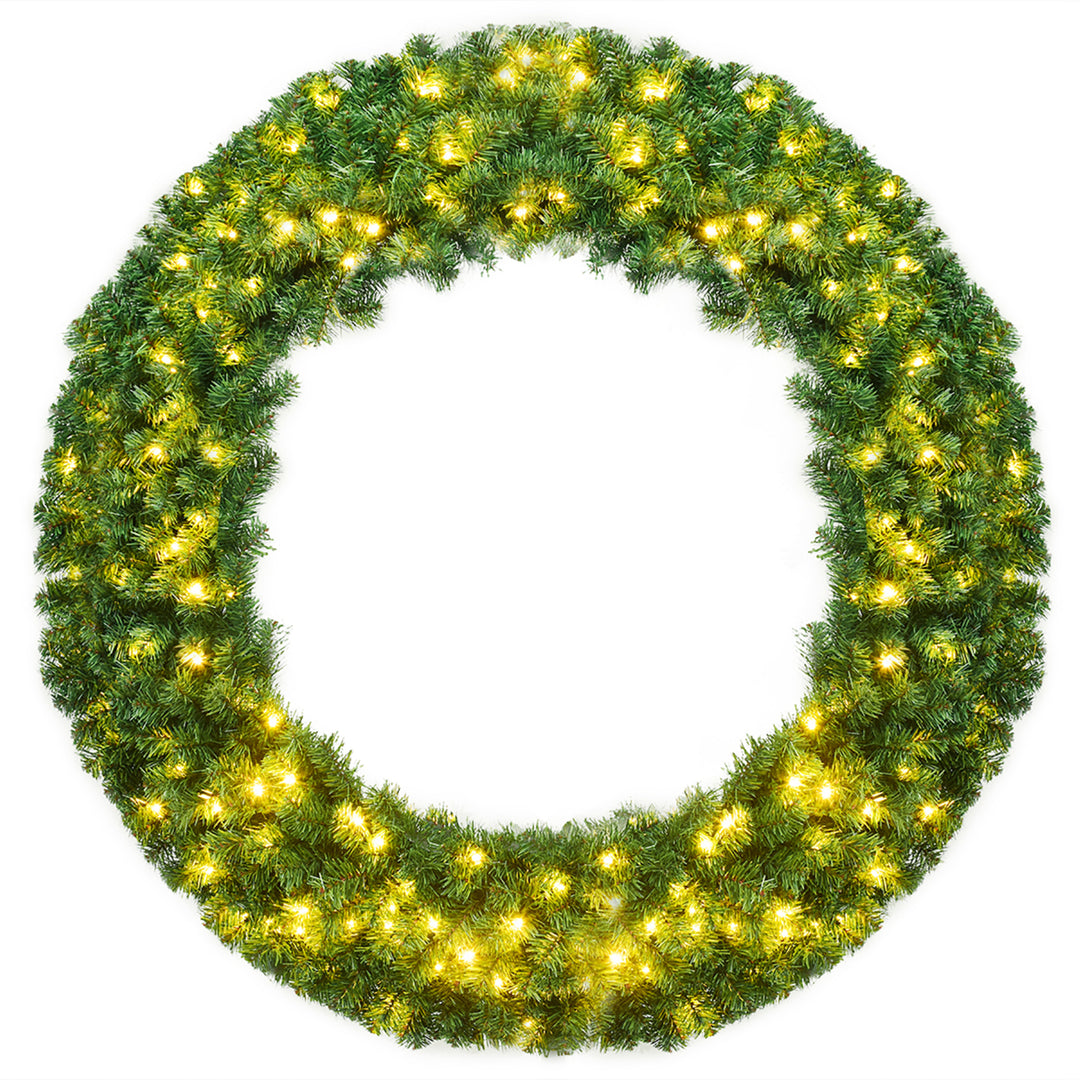 48 Pre-lit Cordless Artificial Christmas Wreath 714 Tips w/ 200 LED LightandTimer Image 1