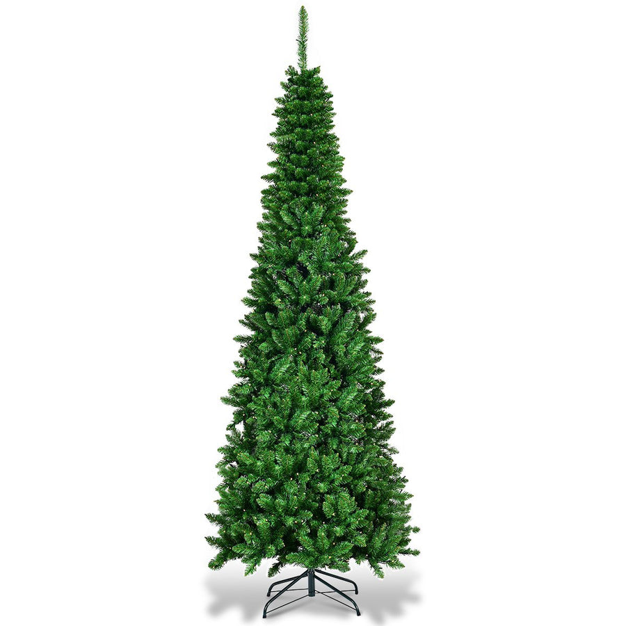 7.5ft Pre-Lit Hinged Pencil Christmas Tree 350 White Lights Image 1