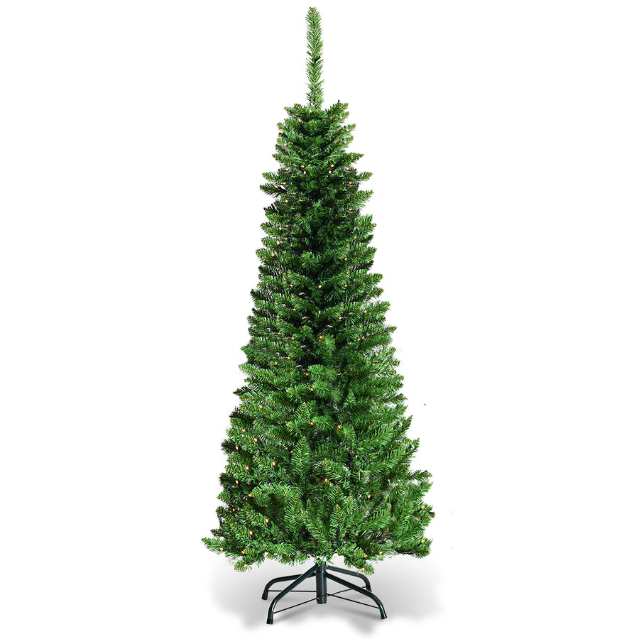 4.5ft Pre-Lit Hinged Pencil Christmas Tree 150 White Lights Image 1