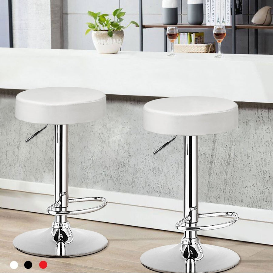 Costway 1 PC Round Bar Stool Adjustable Swivel Pub Chair U Leather with Footrest White\ Black\ Red Image 1